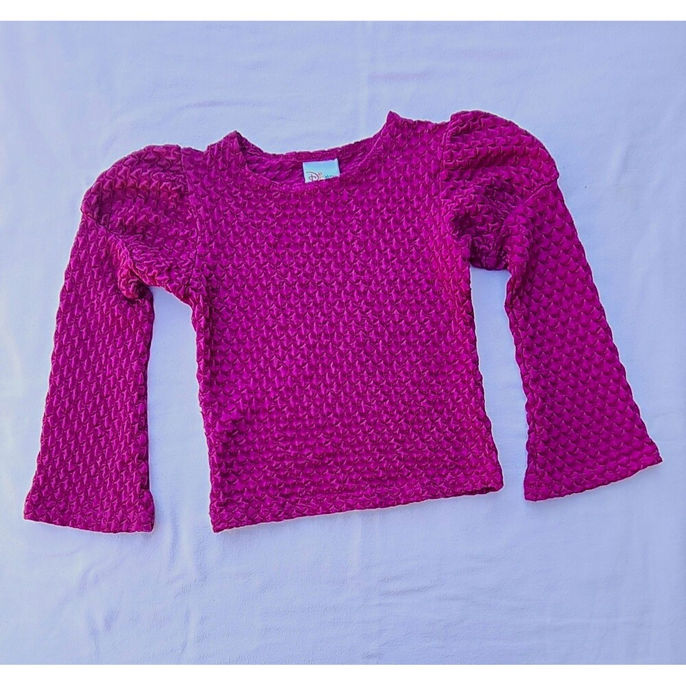 Vtg 90s Y2K Disney Girls 4 Popcorn Shirt Bubble Stretch Top Magenta Puff Sleeve